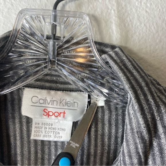 CALVIN KLEIN SPORT mens Button Front Shirt Small grey black striped vintage Y2k - Picture 2 of 7